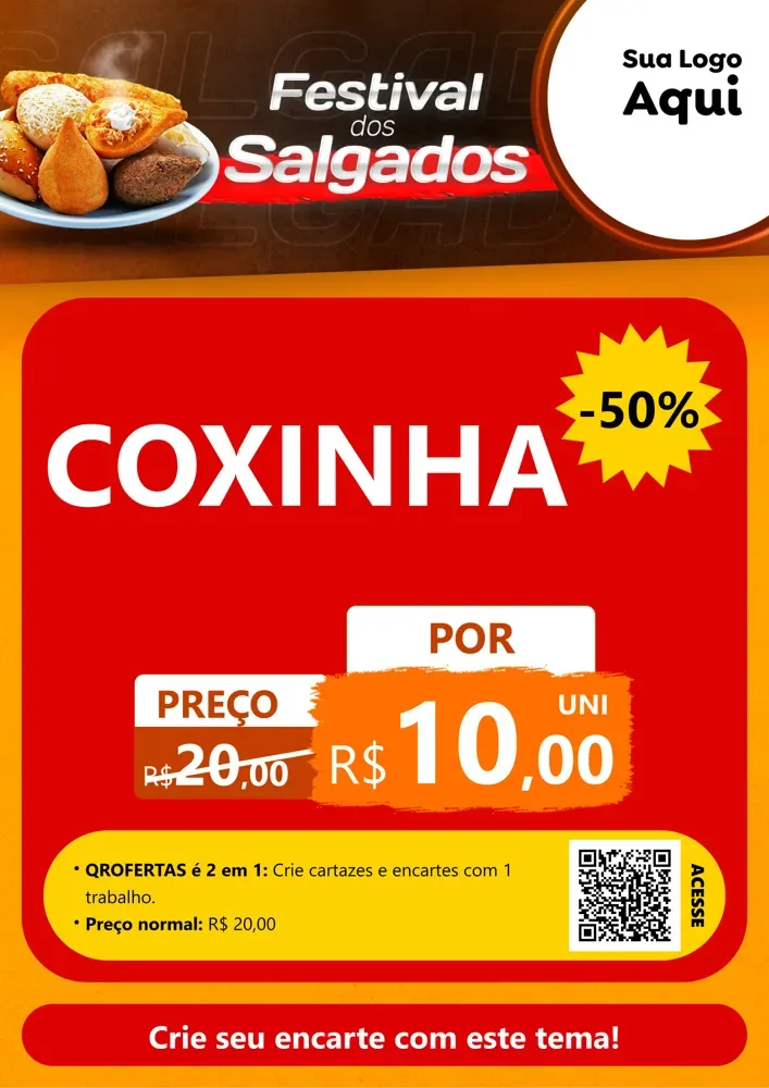 Modelo de Cartaz para Cartaz A4 Vertical com o tema Festival dos Salgados para Salgadaria