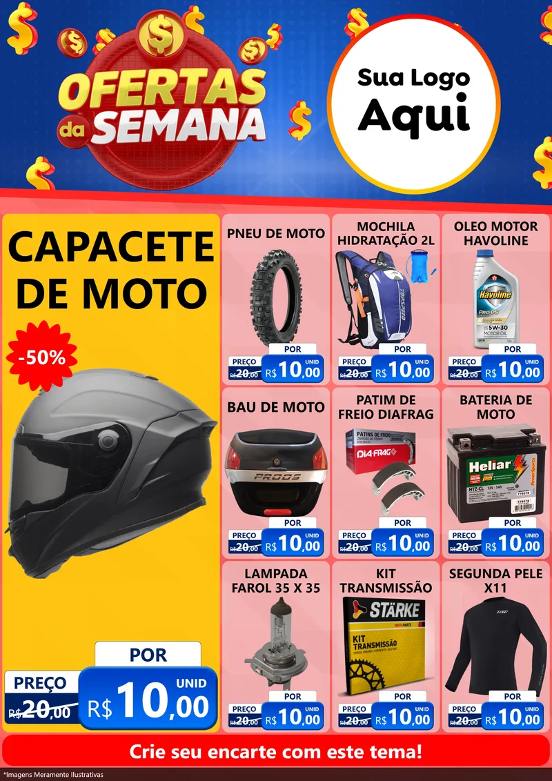 Modelo de Encarte para Encarte A4 Vertical com o tema Ofertas Da Semana para Moto peças
