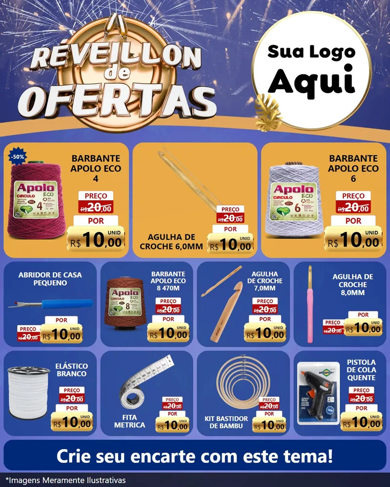 Modelo de Rede Social para Feed Instagram com o tema Réveillon de Ofertas para Armarinho e Aviamentos