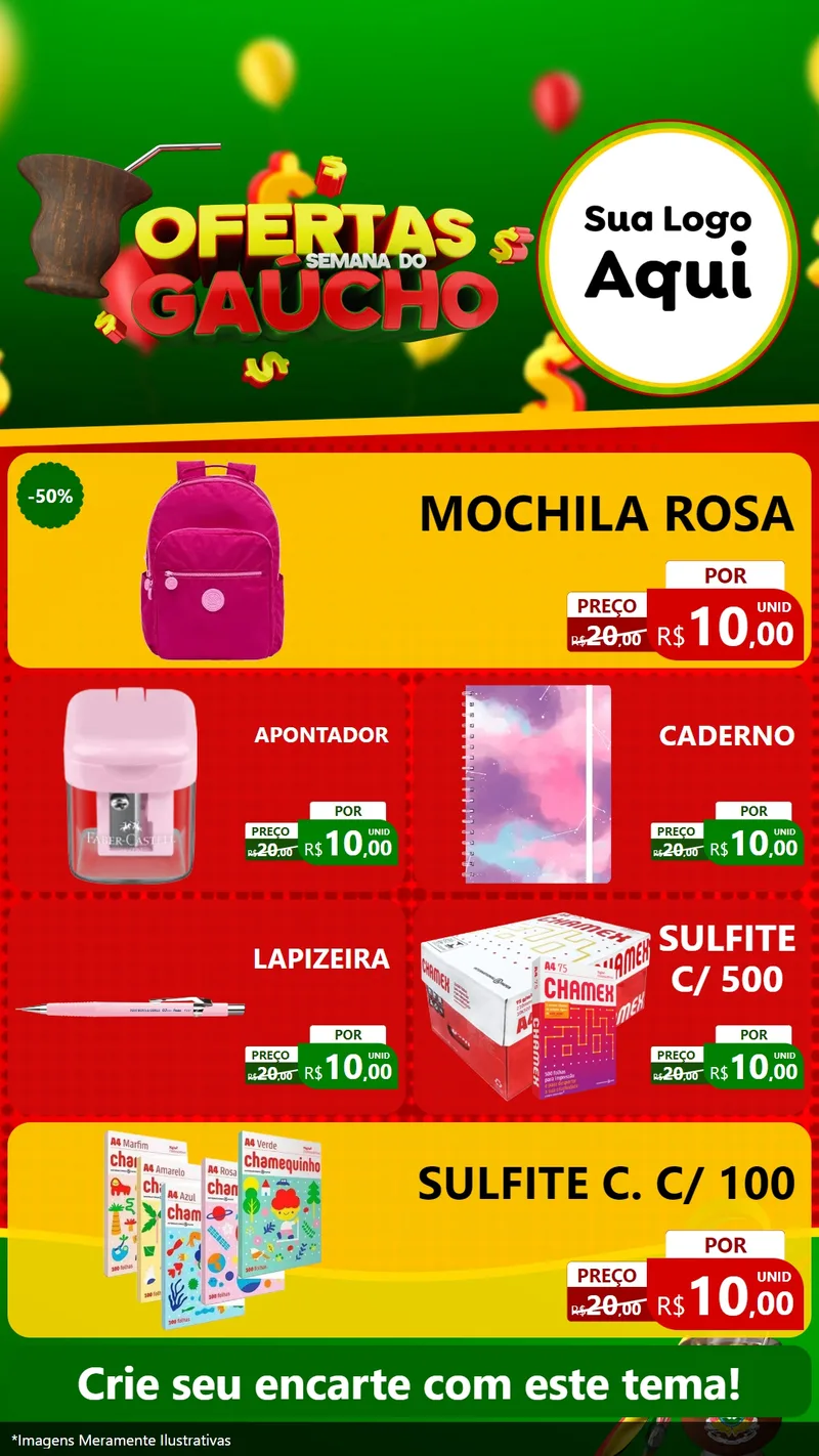 Modelo de TV para TV Vertical com o tema Ofertas Semana Do Gaúcho para Papelaria