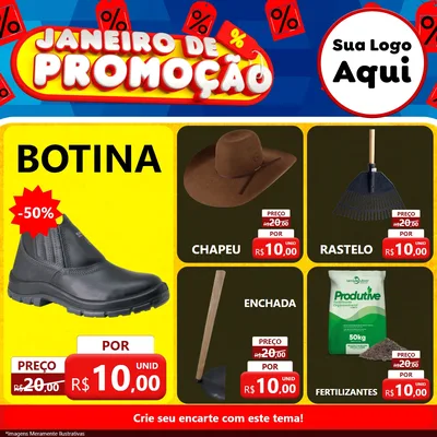 Modelo de Rede Social para Feed Facebook com o tema Janeiro de Promoção para Agropecuária