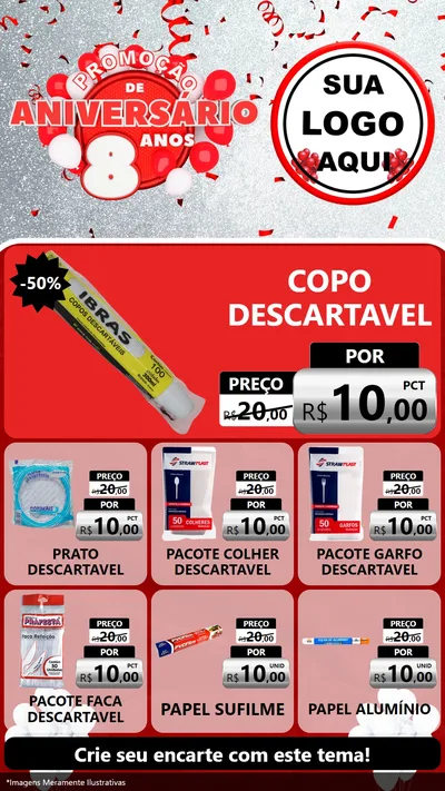 Modelo de Rede Social para Stories com o tema Promoção de Aniversário - 8 Anos para Embalagens