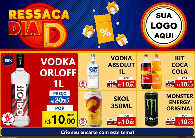 Modelo de Encarte para Encarte A4 Horizontal com o tema Ressaca Dia D para Distribuidora de bebidas