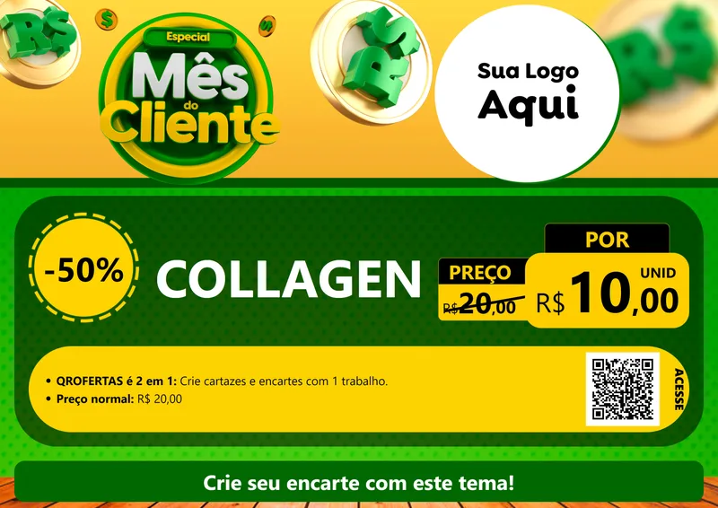 Modelo de Cartaz para Cartaz A4 Horizontal com o tema Especial Mês do Cliente para Suplementos alimentares