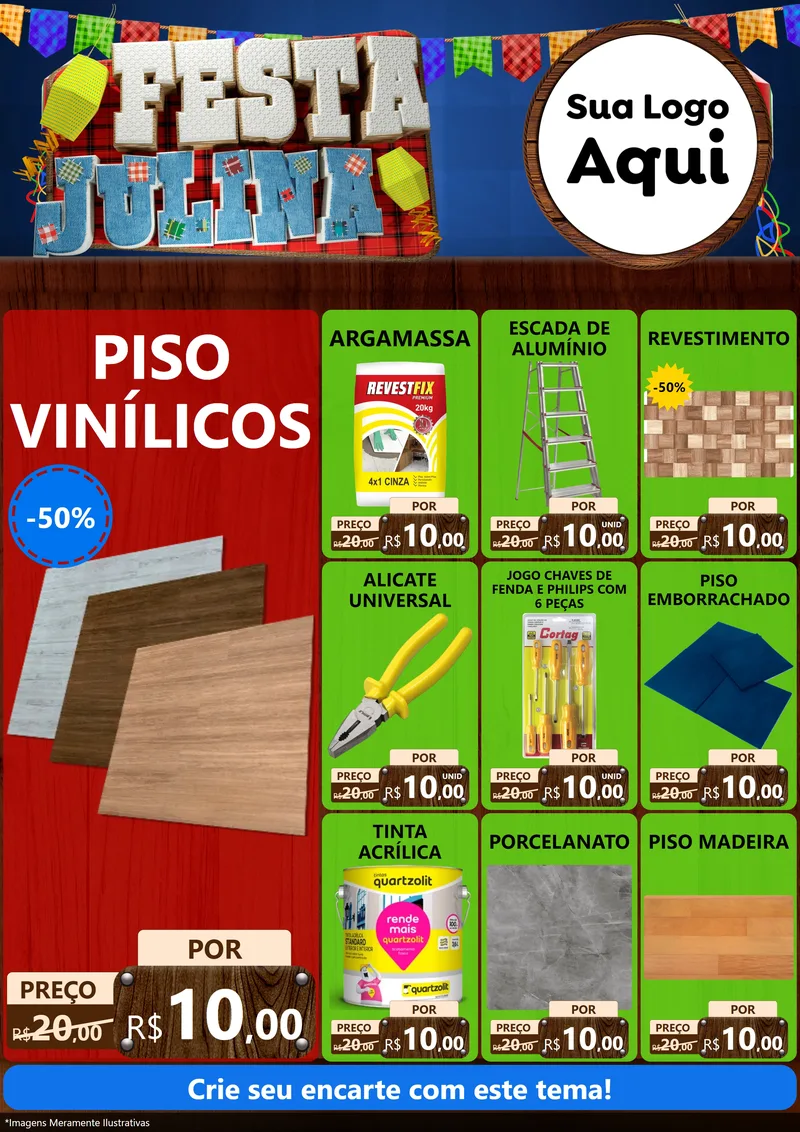 Modelo de Encarte para Encarte A4 Vertical com o tema Festa Julina para Material para Construção