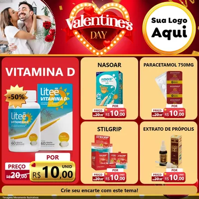 Modelo de Rede Social para Feed Facebook com o tema Valentine's Day para Farmácia