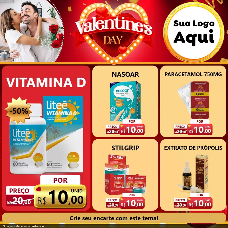 Modelo de Rede Social para Feed Facebook com o tema Valentine's Day para Farmácia