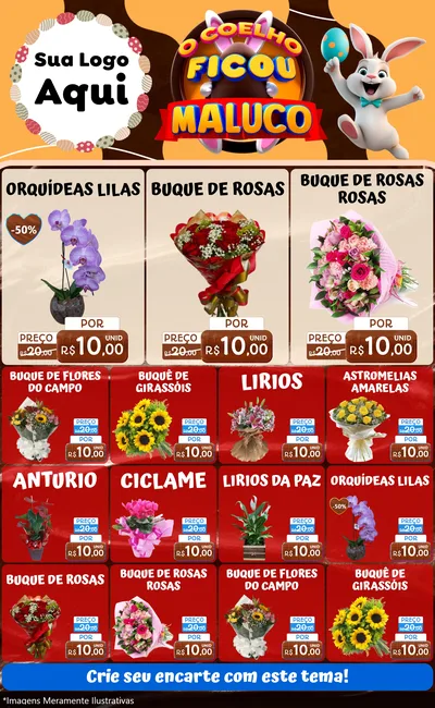 Modelo de Encarte para Encarte Grande com o tema O Coelho Ficou Maluco - Páscoa para Floricultura e jardim