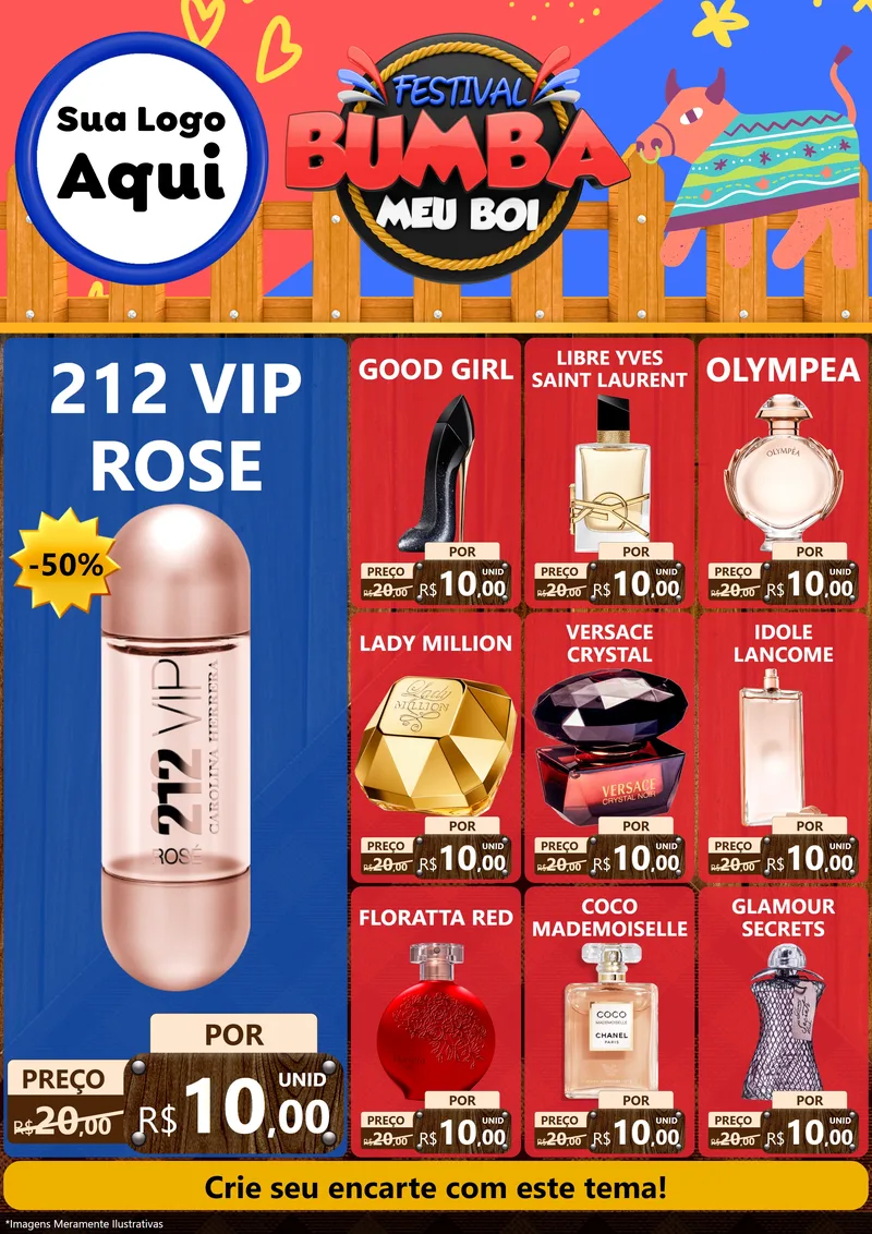 Modelo de Encarte para Encarte A4 Vertical com o tema Festival Bumba Meu Boi para Perfumes
