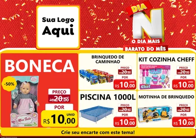 Modelo de Encarte para Encarte A4 Horizontal com o tema Dia N o Dia Mais Barato do Mês para Brinquedos