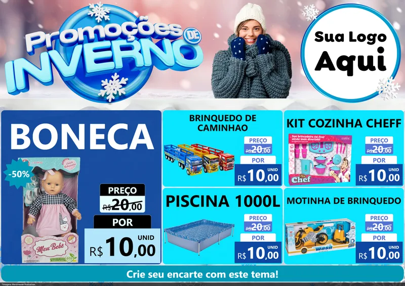 Modelo de Encarte para Encarte A4 Horizontal com o tema Promoções de Inverno para Brinquedos