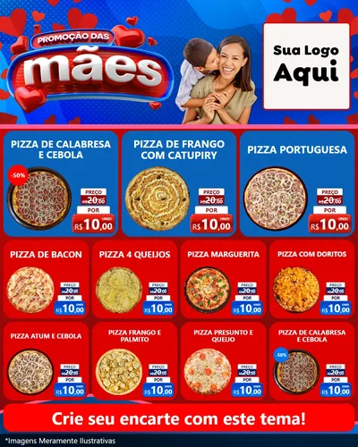 Modelo de Rede Social para Feed Instagram com o tema Promoção das Mães para Pizzaria