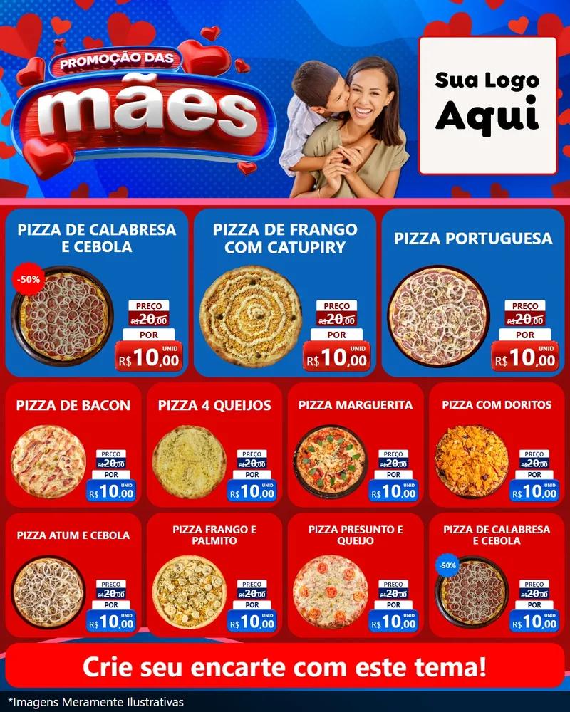 Modelo de Rede Social para Feed Instagram com o tema Promoção das Mães para Pizzaria