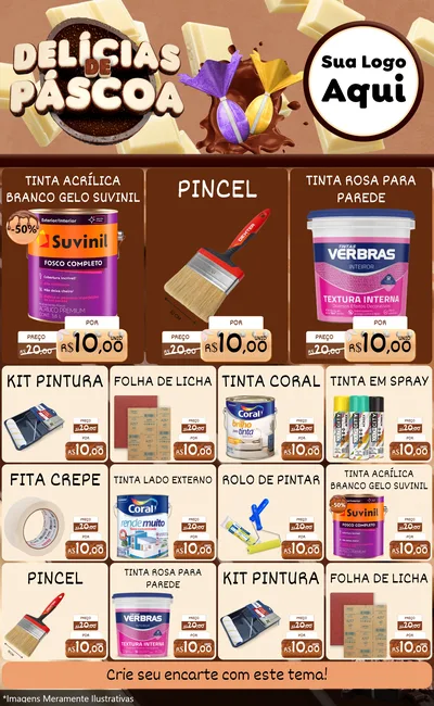 Modelo de Encarte para Encarte Grande com o tema Delícias de Páscoa para Tintas e Ferramentas