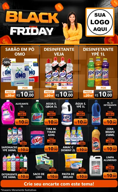 Modelo de Encarte para Encarte Grande com o tema Black Friday para Produtos de Limpeza