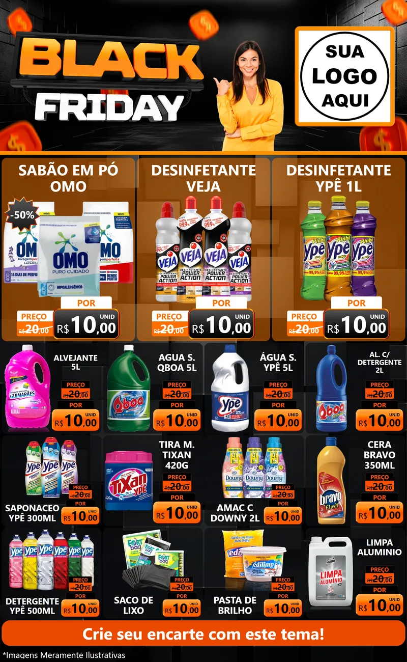 Modelo de Encarte para Encarte Grande com o tema Black Friday para Produtos de Limpeza
