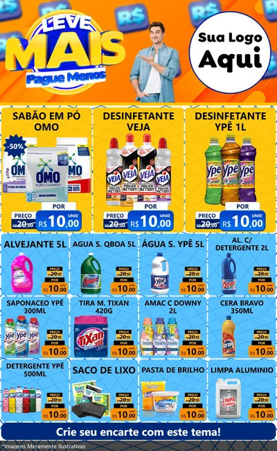 Modelo de Encarte para Encarte Grande com o tema Leve Mais, Pague Menos para Produtos de Limpeza