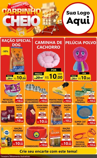 Modelo de Encarte para Encarte Grande com o tema Promoção carrinho cheio para Pet Shop