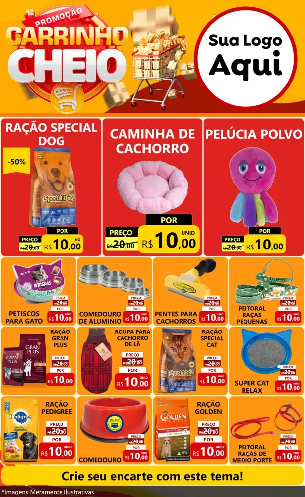 Modelo de Encarte para Encarte Grande com o tema Promoção carrinho cheio para Pet Shop