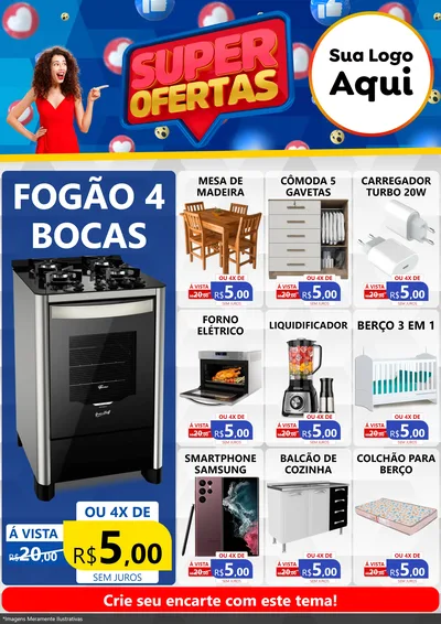 Modelo de Encarte para Encarte A4 Vertical com o tema Super Ofertas para Móveis e Eletro