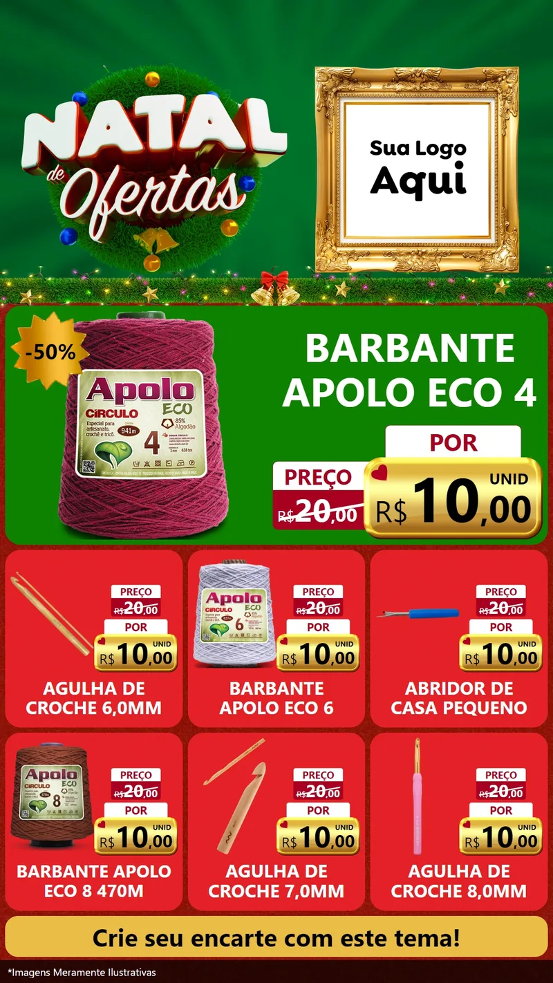 Modelo de Rede Social para Stories com o tema Natal de Ofertas para Armarinho e Aviamentos