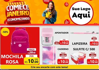 Modelo de Encarte para Encarte A4 Horizontal com o tema Comece Janeiro Economizando para Papelaria