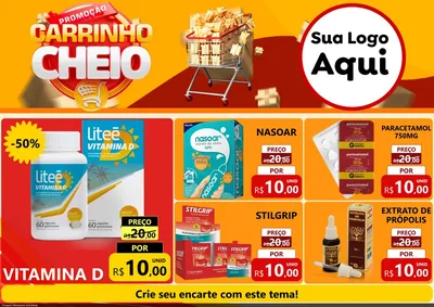 Modelo de Encarte para Encarte A4 Horizontal com o tema Promoção carrinho cheio para Farmácia