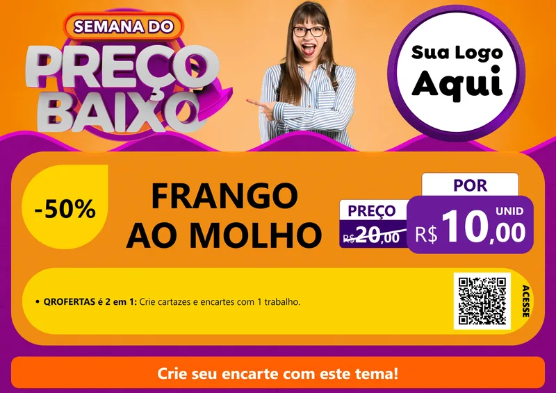 Modelo de Cartaz para Cartaz A4 Horizontal com o tema Semana do Preço Baixo para Restaurante