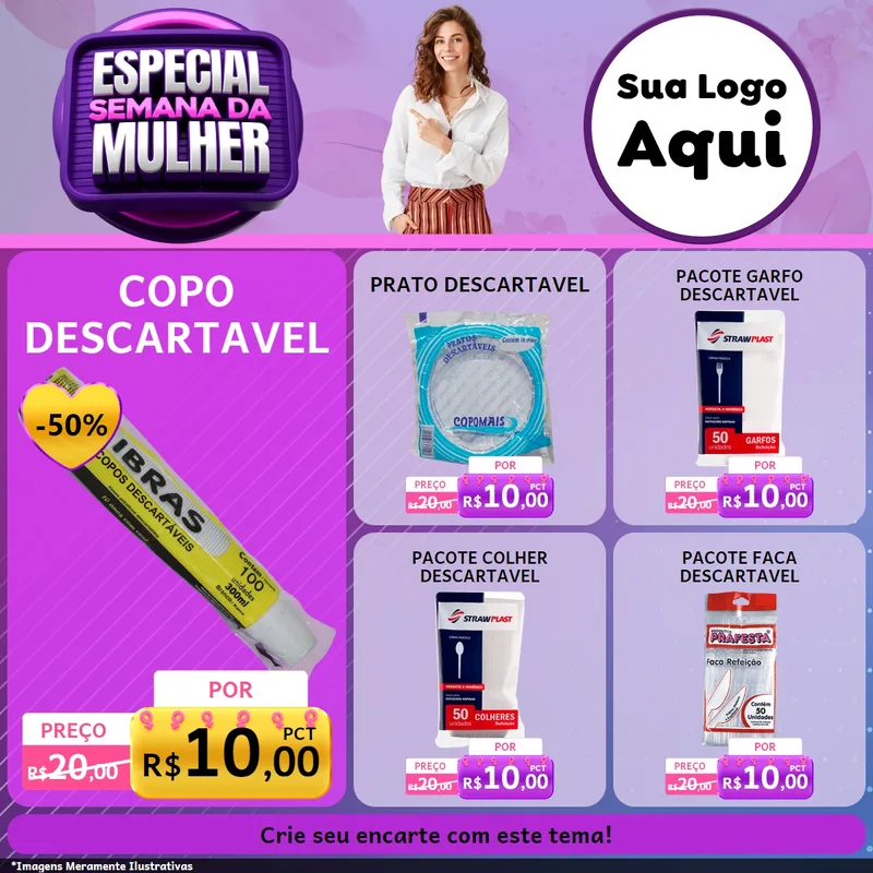 Modelo de Rede Social para Feed Facebook com o tema Especial Semana da Mulher para Embalagens