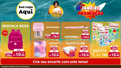 Modelo de TV para TV Horizontal com o tema Janeiro de Promoção para Papelaria