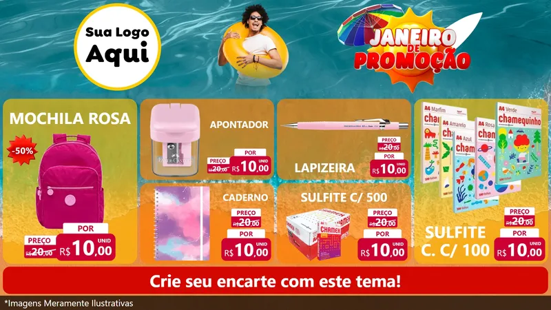 Modelo de TV para TV Horizontal com o tema Janeiro de Promoção para Papelaria