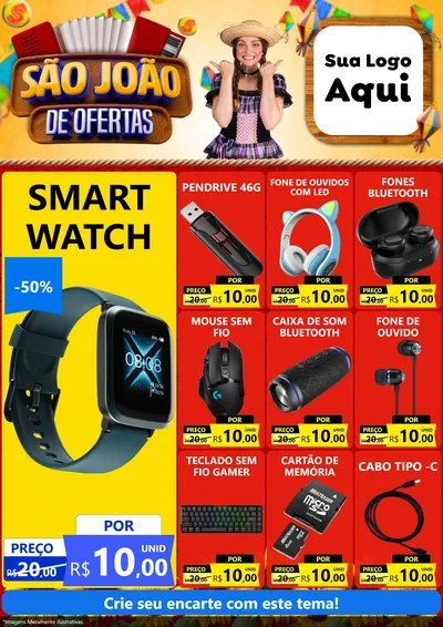 Modelo de Encarte para Encarte A4 Vertical com o tema São João de Ofertas para Informática