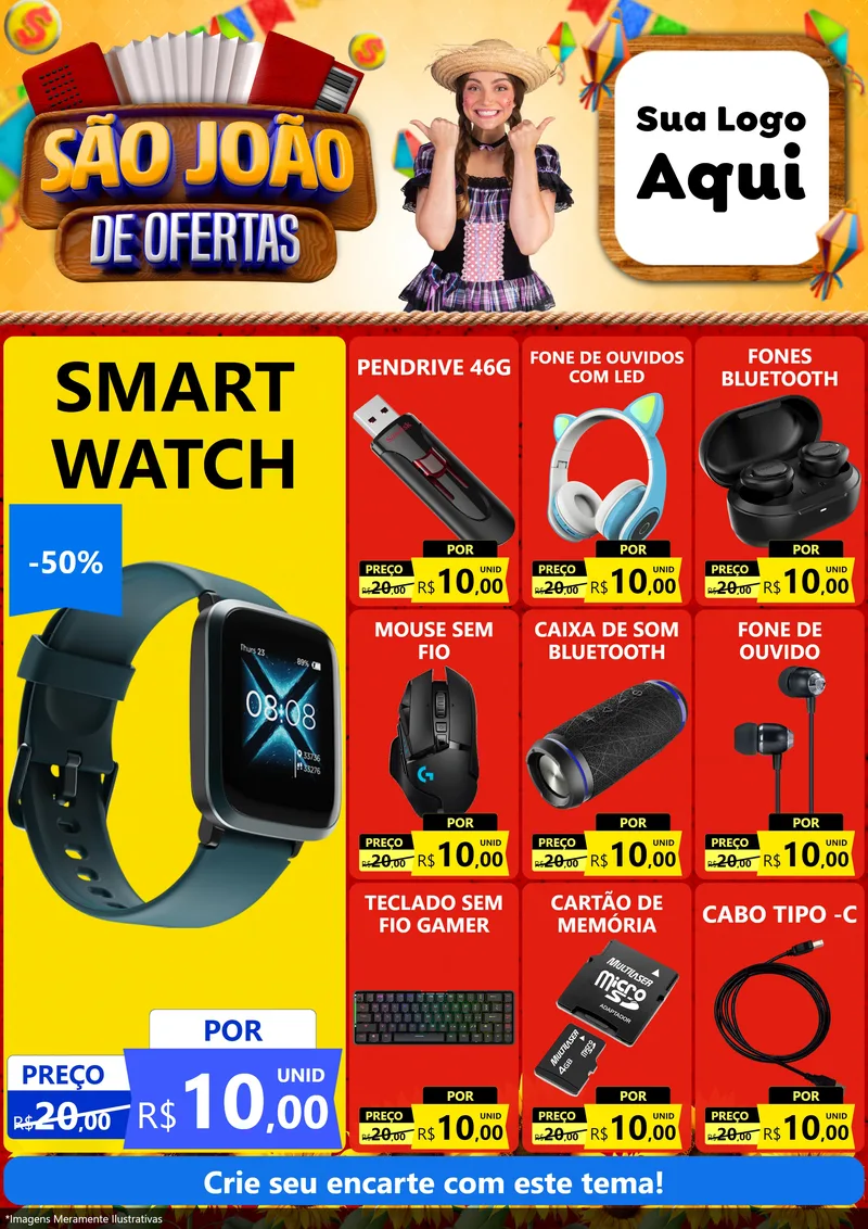 Modelo de Encarte para Encarte A4 Vertical com o tema São João de Ofertas para Informática