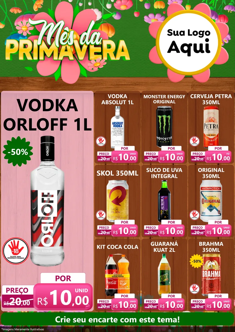 Modelo de Encarte para Encarte A4 Vertical com o tema Mês da Primavera para Distribuidora de bebidas