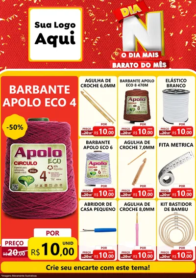 Modelo de Encarte para Encarte A4 Vertical com o tema Dia N o Dia Mais Barato do Mês para Armarinho e Aviamentos