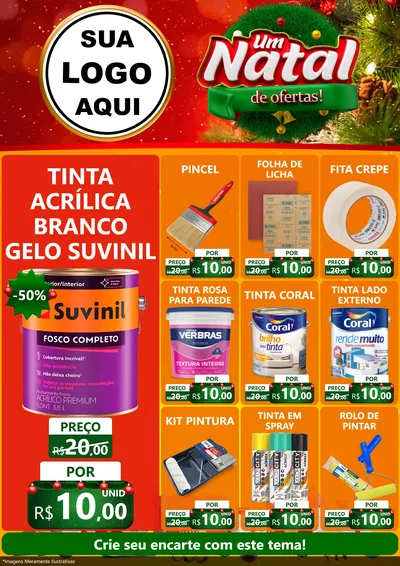 Modelo de Encarte para Encarte A4 Vertical com o tema Um Natal de Ofertas para Tintas e Ferramentas