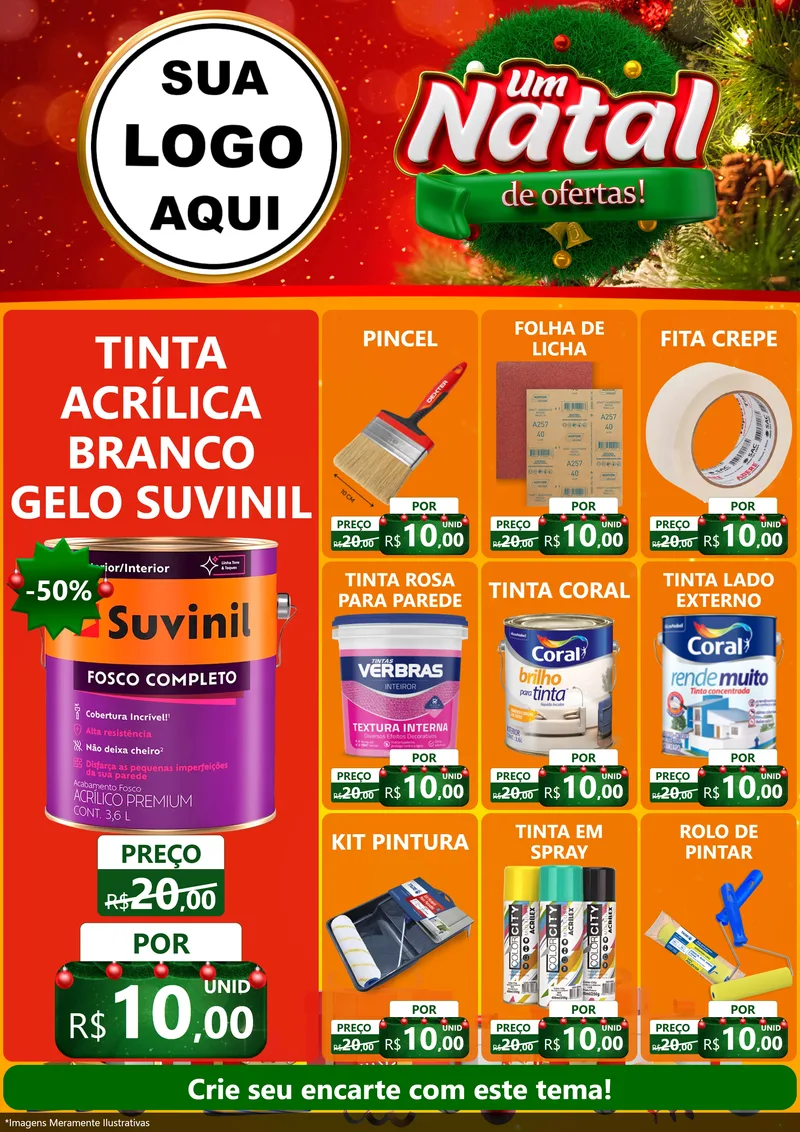 Modelo de Encarte para Encarte A4 Vertical com o tema Um Natal de Ofertas para Tintas e Ferramentas