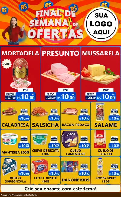 Modelo de Encarte para Encarte Grande com o tema Final de Semana de Ofertas para Frios e Laticínios
