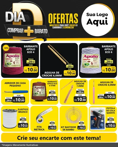 Modelo de Rede Social para Feed Instagram com o tema Dia D Mais Economia para Armarinho e Aviamentos