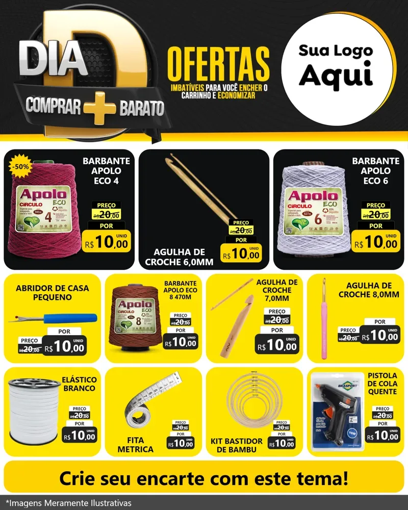 Modelo de Rede Social para Feed Instagram com o tema Dia D Mais Economia para Armarinho e Aviamentos