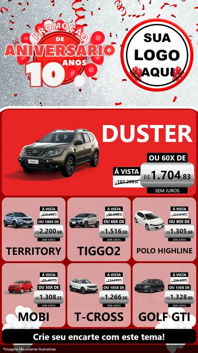 Modelo de Rede Social para Stories com o tema Promoção de Aniversário - 10 Anos para Concessionaria de Carros