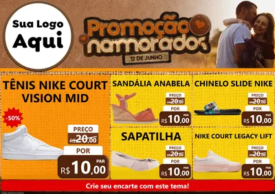 Modelo de Encarte para Encarte A4 Horizontal com o tema Promoção Namorados para Calçados