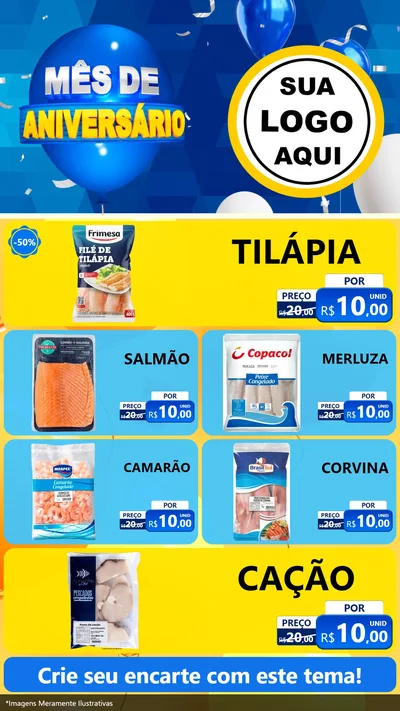 Modelo de TV para TV Vertical com o tema Mês de Aniversário para Peixaria