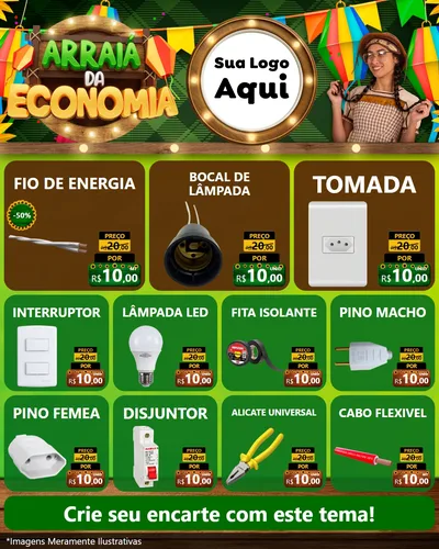 Modelo de Rede Social para Feed Instagram com o tema Arraiá de Economia para Materiais Elétricos