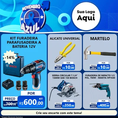 Modelo de Rede Social para Feed Facebook com o tema Novembro Azul para Maquinas e Ferramentas