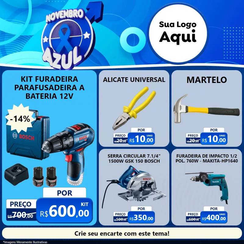 Modelo de Rede Social para Feed Facebook com o tema Novembro Azul para Maquinas e Ferramentas