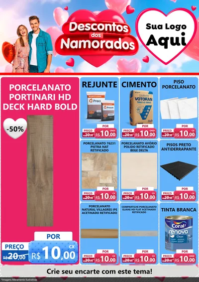 Modelo de Encarte para Encarte A4 Vertical com o tema Descontos dos Namorados para Pisos e revestimentos