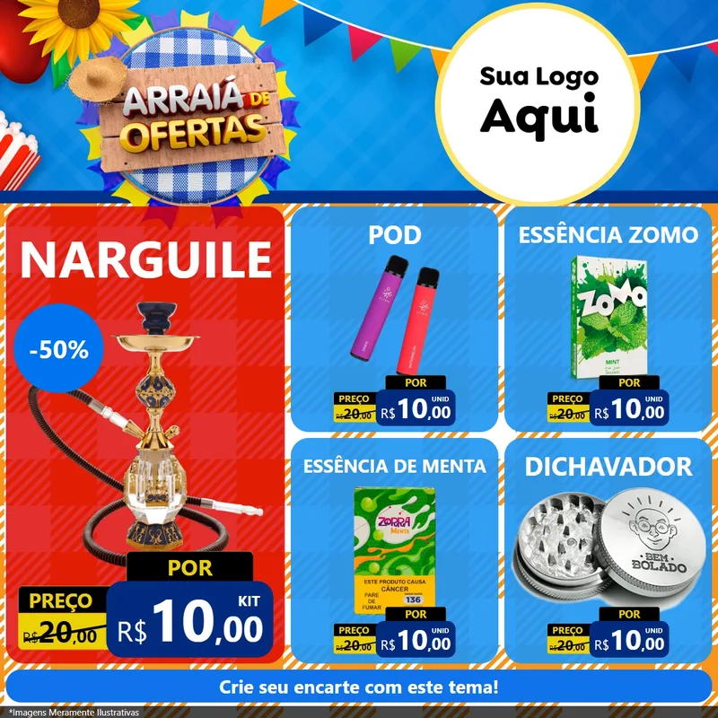 Modelo de Rede Social para Feed Facebook com o tema Arraiá de Ofertas para Tabacaria