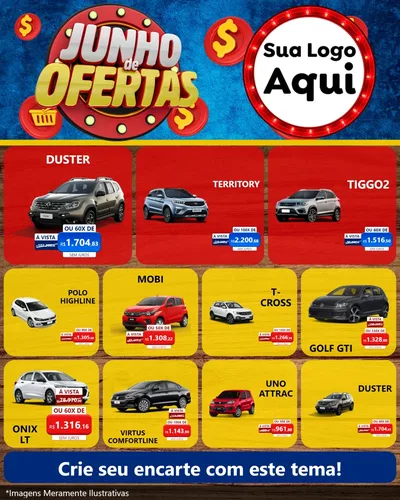 Modelo de Rede Social para Feed Instagram com o tema Junho de Ofertas para Concessionaria de Carros