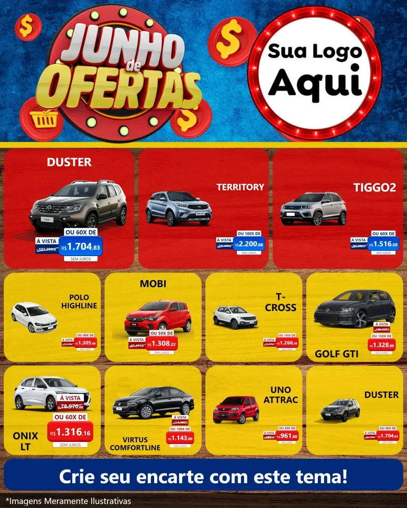 Modelo de Rede Social para Feed Instagram com o tema Junho de Ofertas para Concessionaria de Carros